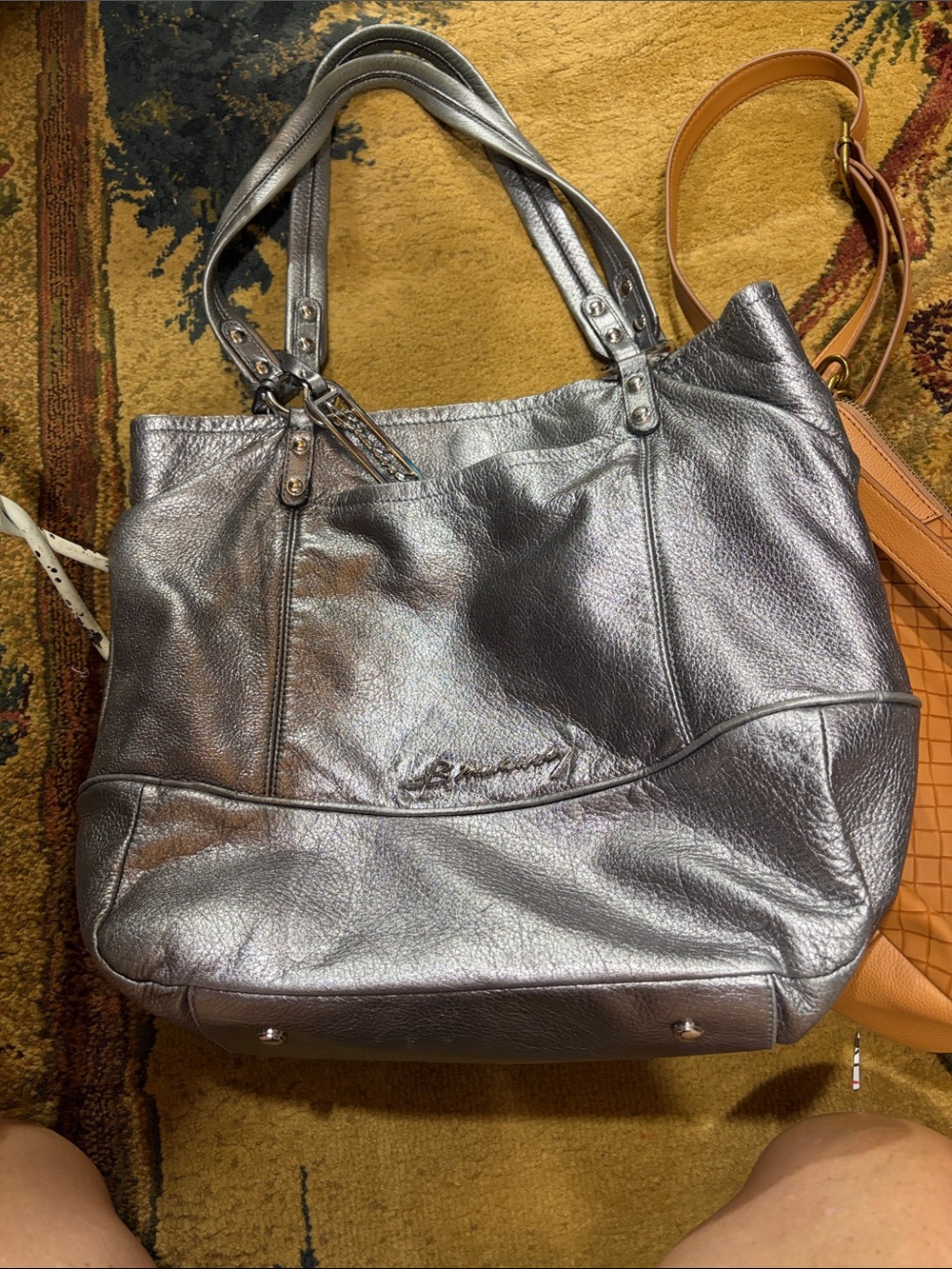 b. makowsky Metallic Silver Leather Tote